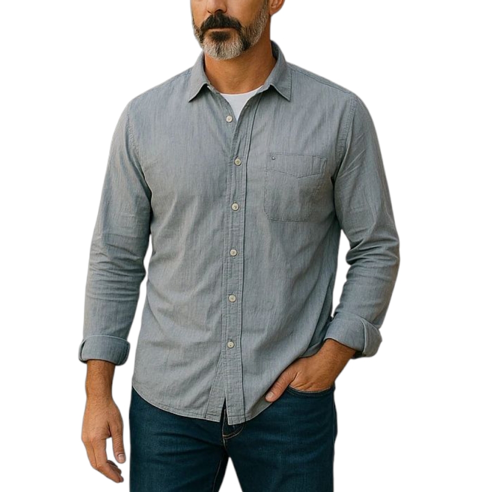 IZOD Blue and White Striped Long Sleeve Button-Down Shirt